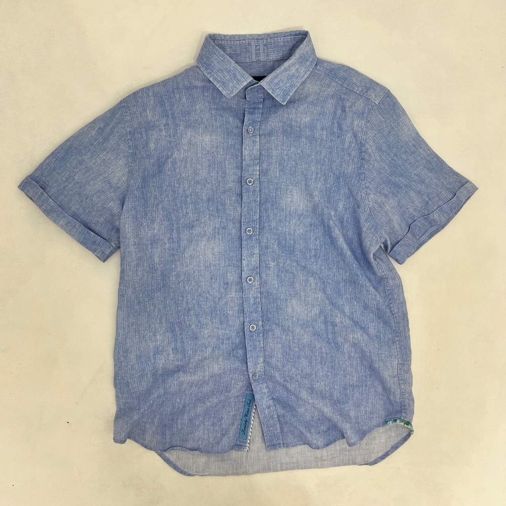 Robert Graham Mens X-Large Button Up Shirt Blue Tailored Fit Short‎ Sleeve